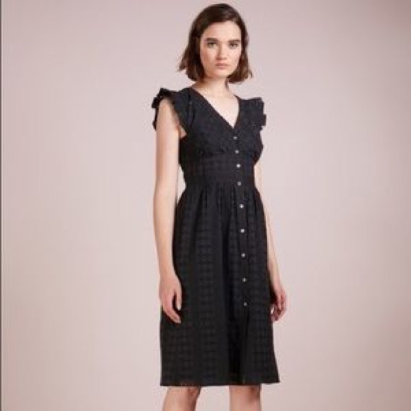J CREW RUFFLE SLEEVE EYELET BLACK MIDI DRESS - Picture 3 of 10